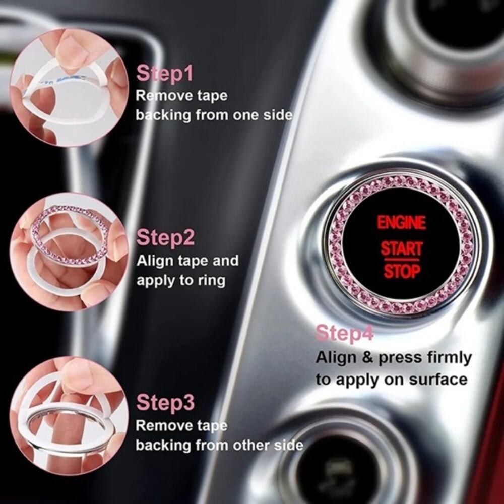 Car Interior Accessory - Pink Bling Automotive Start Switch Button Decoration - Picture 3 of 5